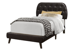 Bed, Twin Size, Teen, Upholstered, Brown Leather Look, Wood Legs, Transitional