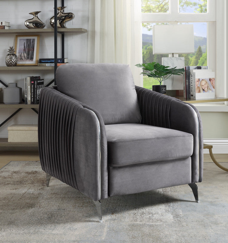 Hadriano 32"W Gray Velvet Modern Chic Accent Armchair