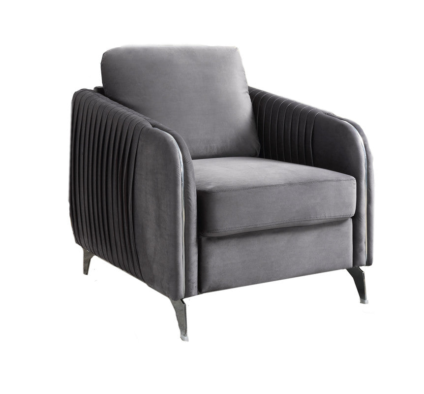 Hadriano 32"W Gray Velvet Modern Chic Accent Armchair