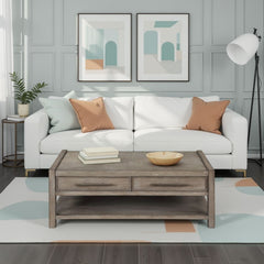 50 inch Coffee Table, No Assembly Required, White Oak Finish