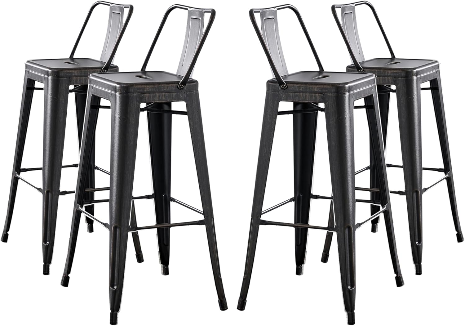 30" Sanded Matte Black Industrial Contemporary Rustic Metal Barstools with Bucket Back, Set of 4