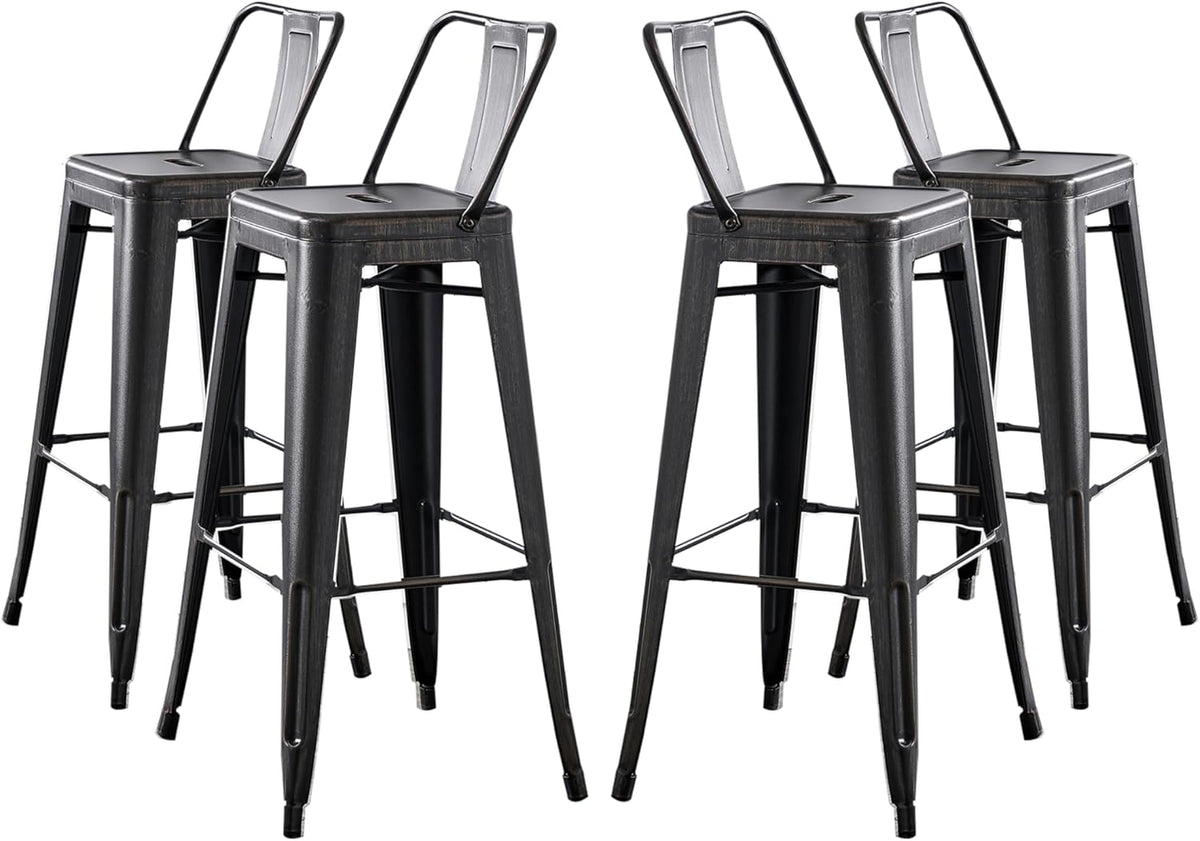 30" Sanded Matte Black Industrial Contemporary Rustic Metal Barstools with Bucket Back, Set of 4