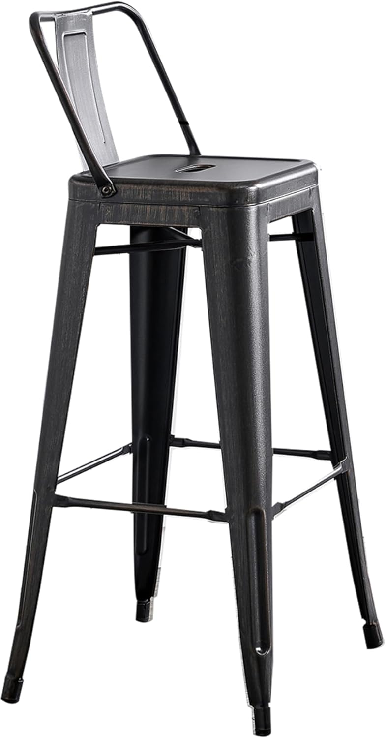 30" Sanded Matte Black Industrial Contemporary Rustic Metal Barstools with Bucket Back, Set of 4