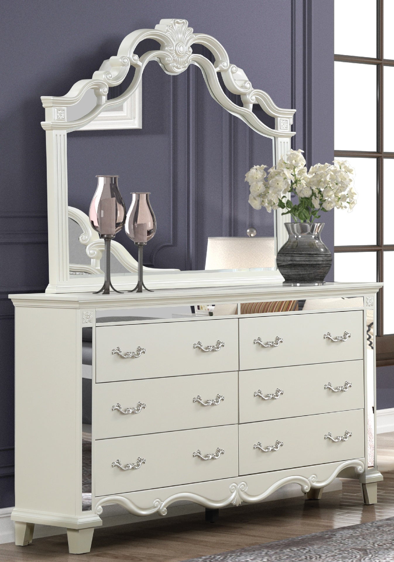 Milan Mirror Framed Dresser made with Wood in White(Includes Dresser only-Mirror not included)