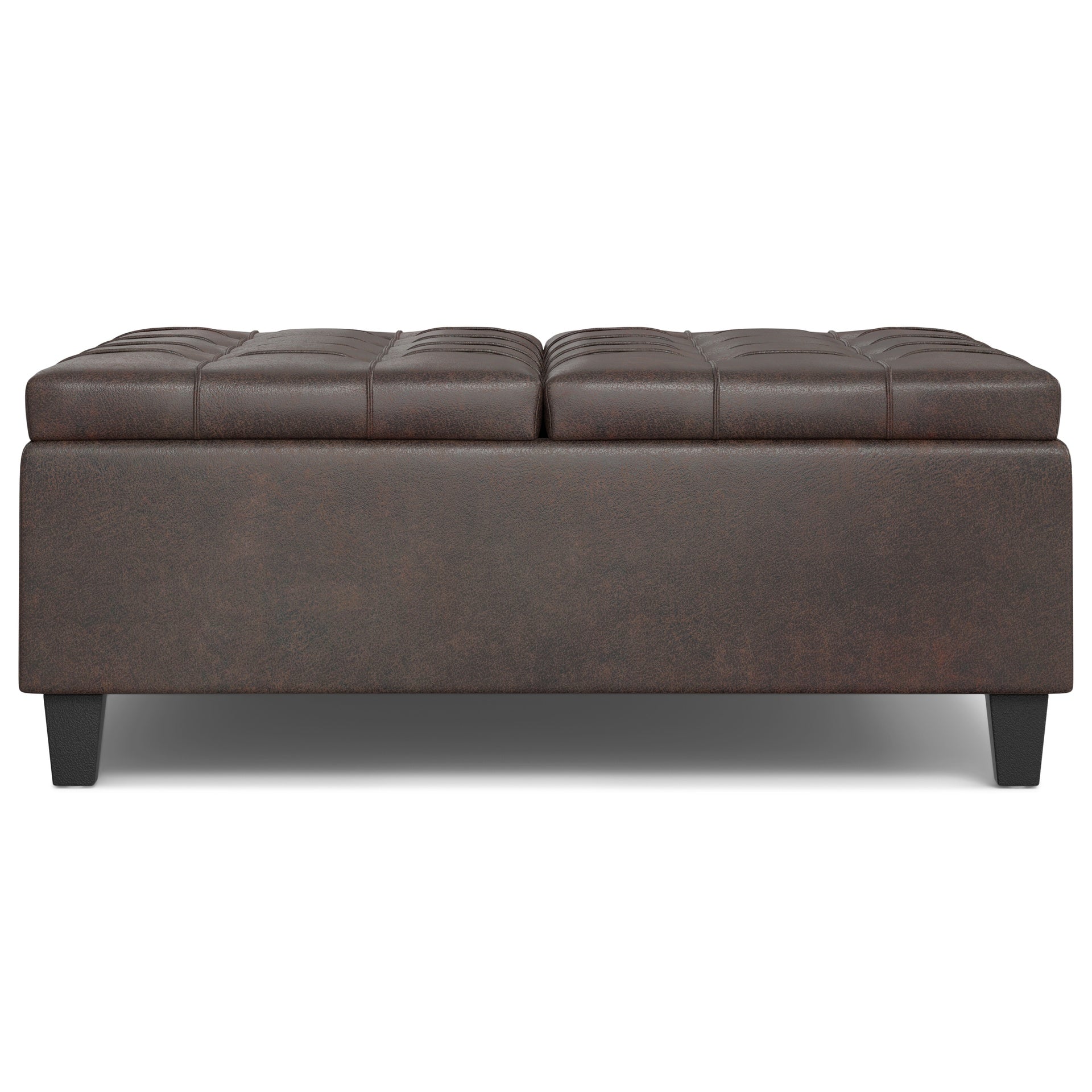 Harrison 40 inch Wide Large Square Coffee Table Storage Ottoman in Distressed Brown Vegan Leather