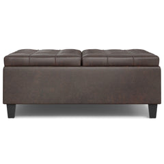 Harrison 40 inch Wide Large Square Coffee Table Storage Ottoman in Distressed Brown Vegan Leather