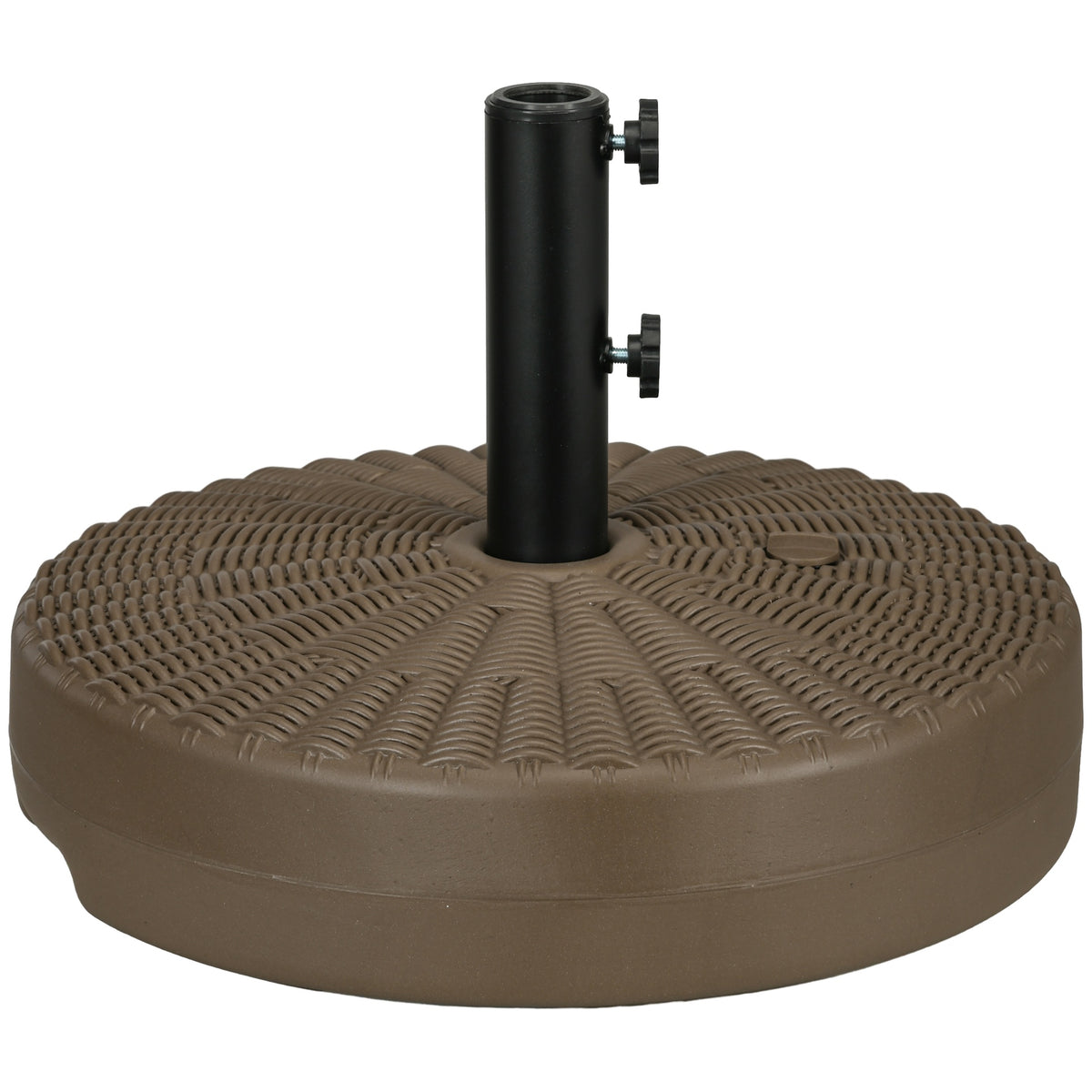 Outsunny 64 lbs. Fillable Umbrella Base with Steel Umbrella Holder, Round Umbrella Stand for 1.5" or 2" Umbrella Poles, Heavy Duty for Outdoor, Lawn, Deck, Poolside, Brown