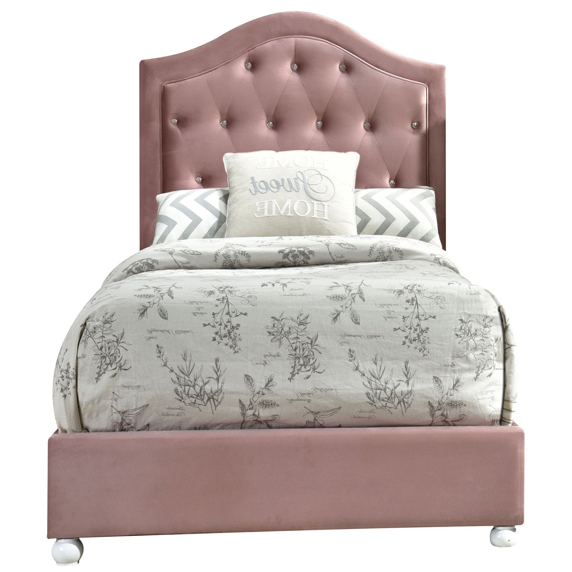 Pink Twin Tufted Headboard Upholstered Bed