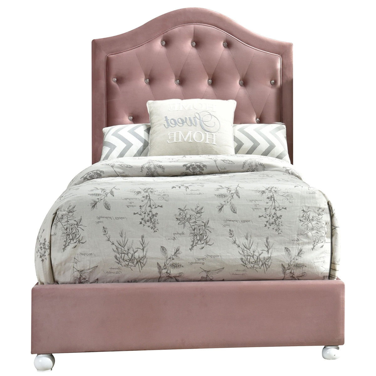 Pink Twin Tufted Headboard Upholstered Bed
