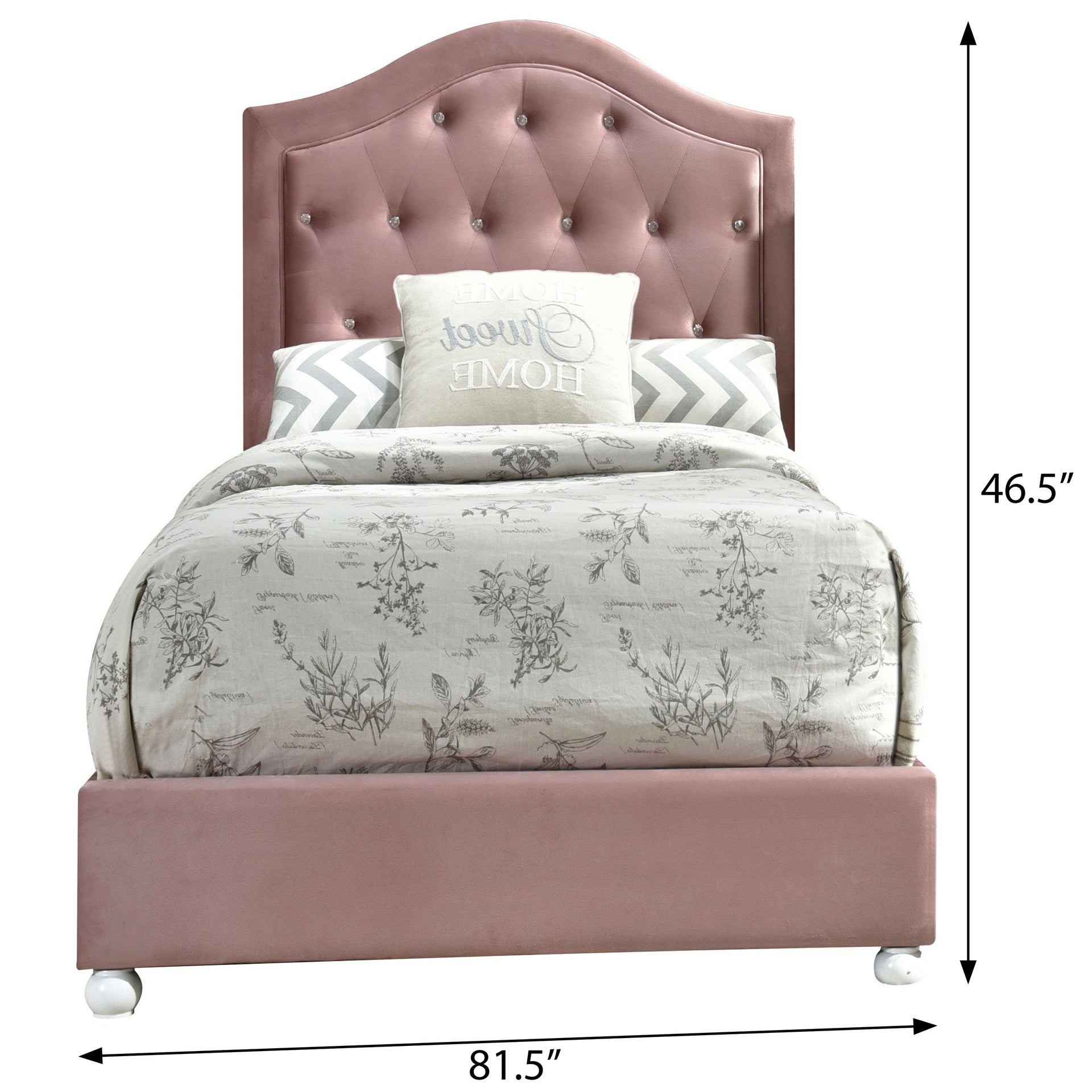Pink Twin Tufted Headboard Upholstered Bed