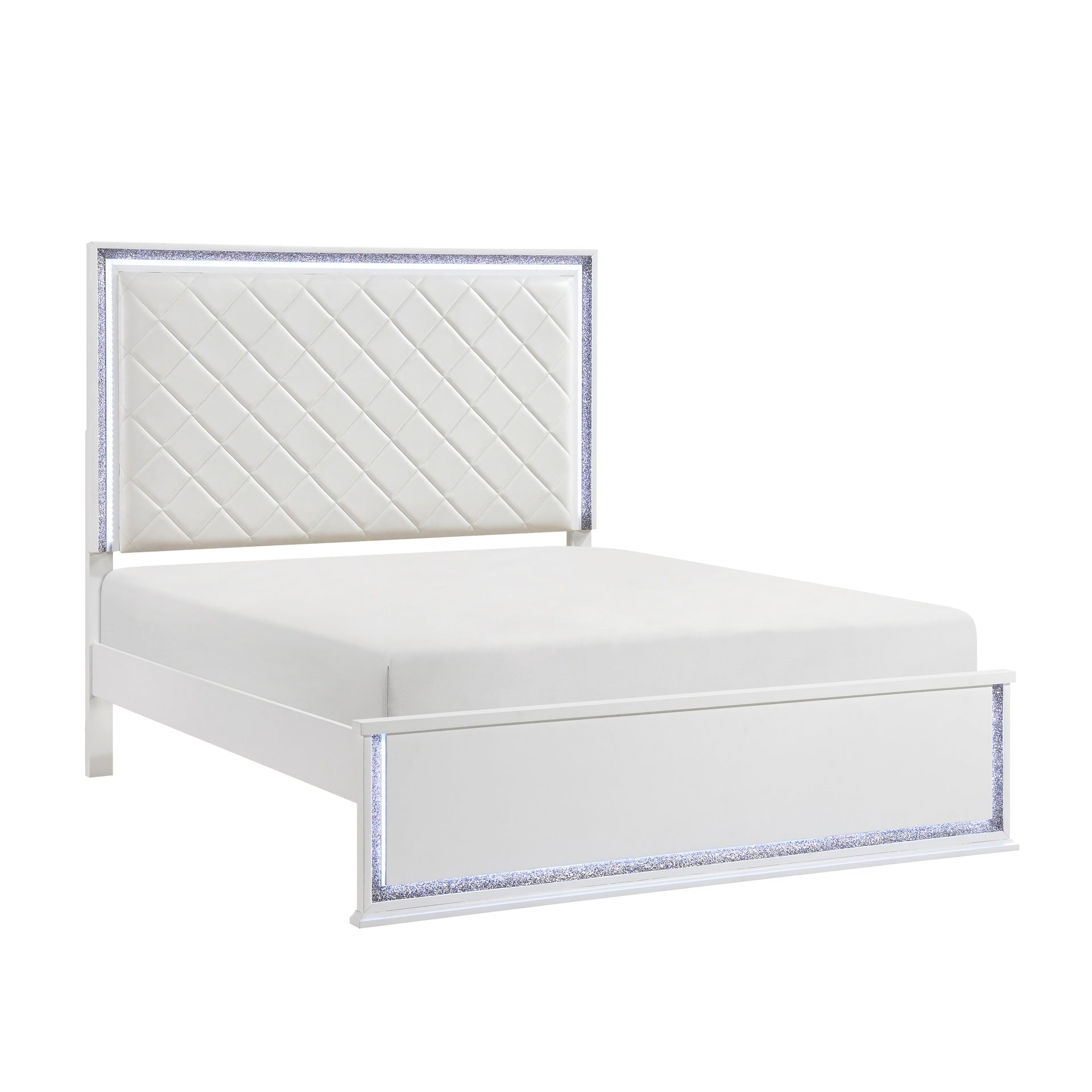 Contemporary Glam White Finish Queen Bed Upholstered Headboard LED Light 8-Colors Bedroom Furniture 1pc