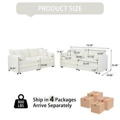 Oversized Deep Seat Luxury 2 Piece Sofa Set, 2 Pieces of Loveseat Sofa, Modern Chenille Comfy Cloud Couches Set for Living Room Office with 4 Pillows,DIY Combination,Beige