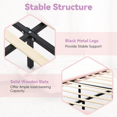 Queen Size Upholstered Floating Bed Frame with LED Lights, Pu Leather Platform Bed with Button-Tufted Headboard, Easy Assembly, No Box Spring Needed, Pink