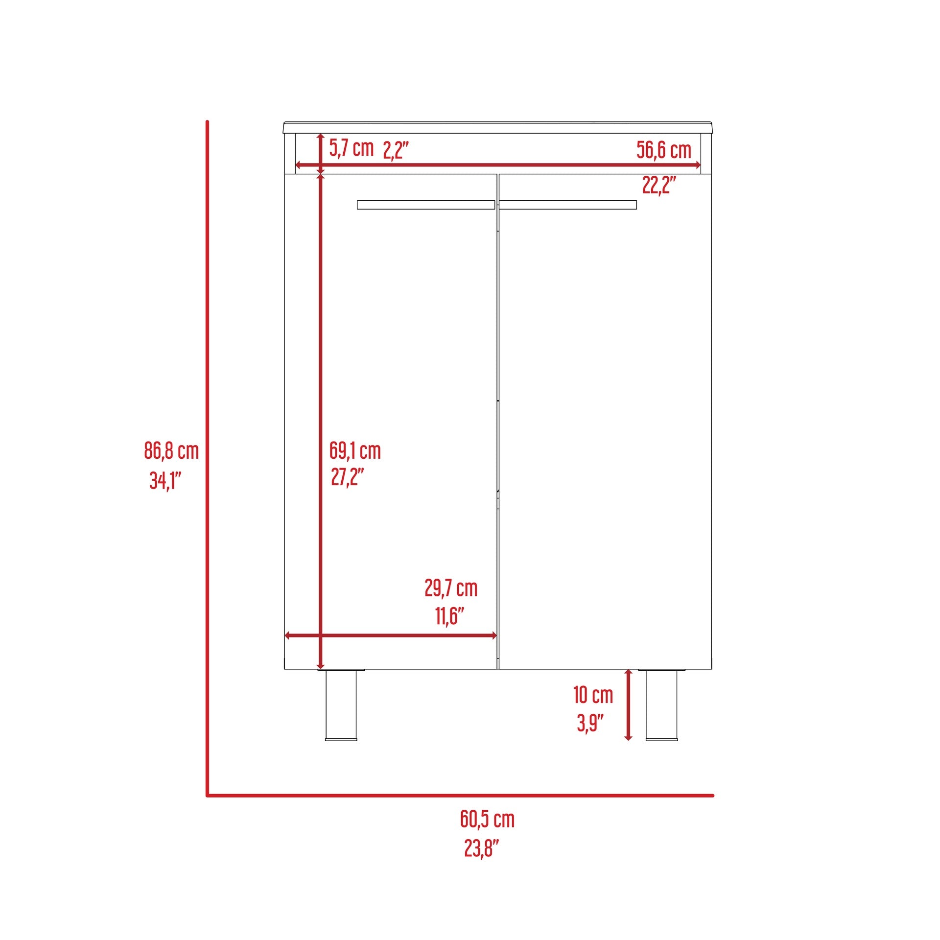 Khari 24" Bathroom Vanity, Floor Cabinet, Double Door, Two Shelves -White
