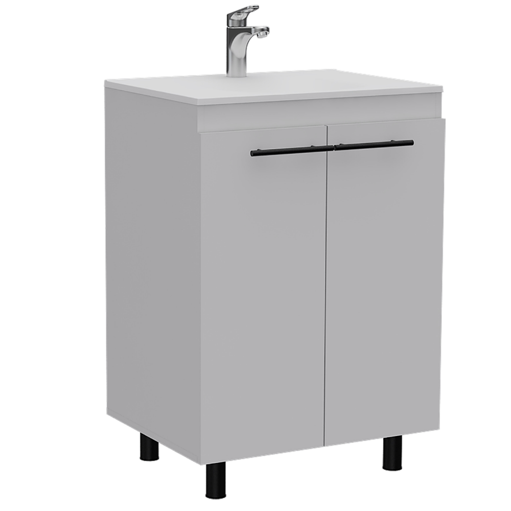 Khari 24" Bathroom Vanity, Floor Cabinet, Double Door, Two Shelves -White