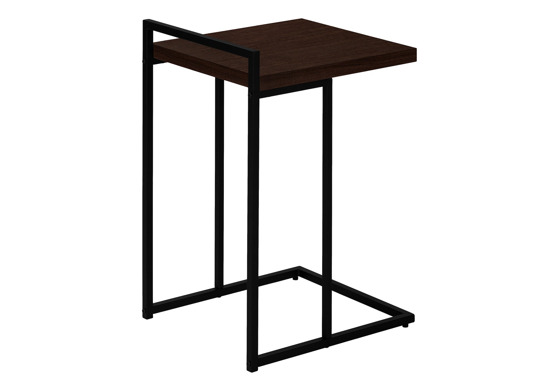 Accent Table, C-shaped, End, Side, Snack, Living Room, Bedroom, Brown Laminate, Black Metal, Contemporary, Modern