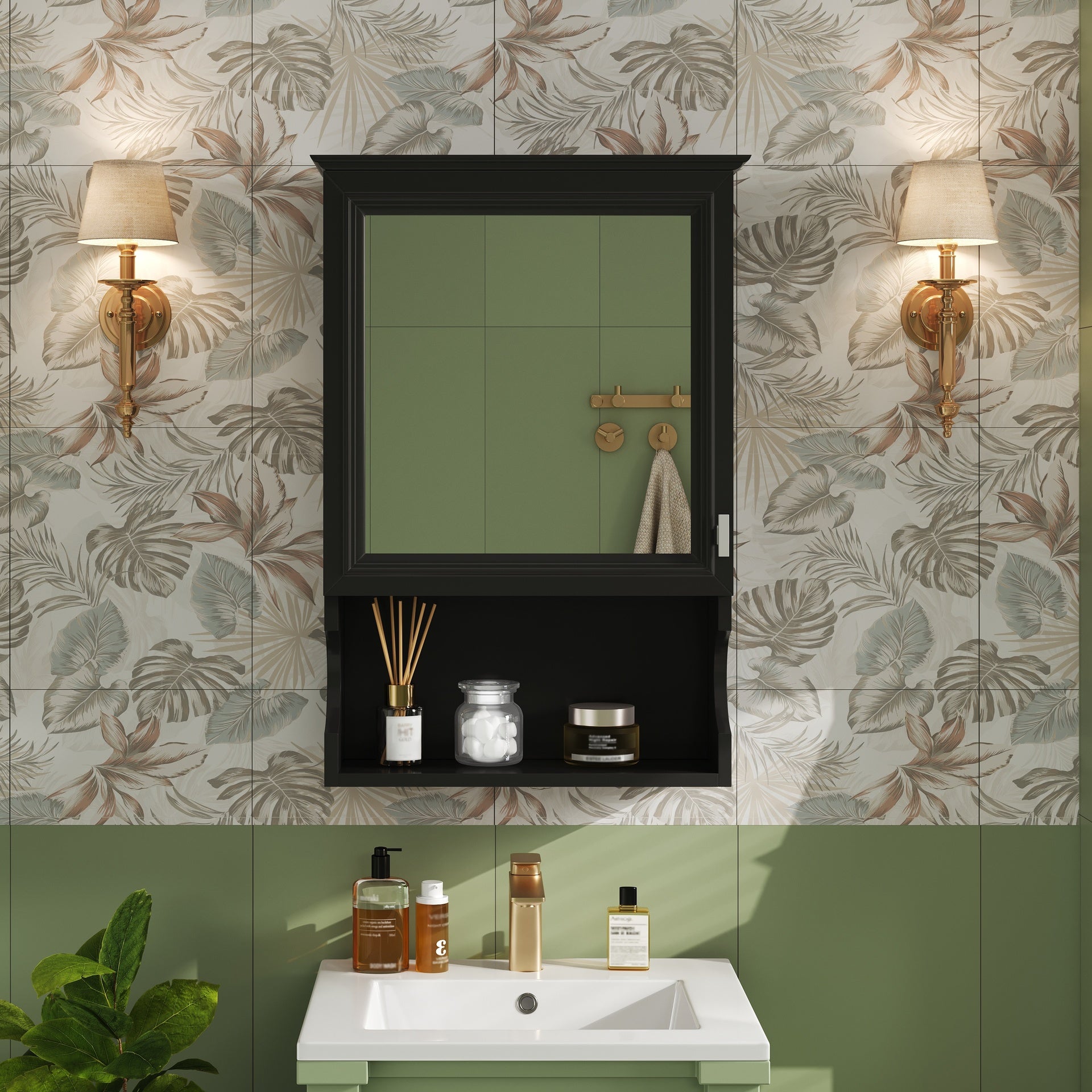 20'' Wall Mounted Bathroom Storage Cabinet with Mirror, Wall Mounted Home Storage with Door, Mirrored Wall Medicine Cabinet