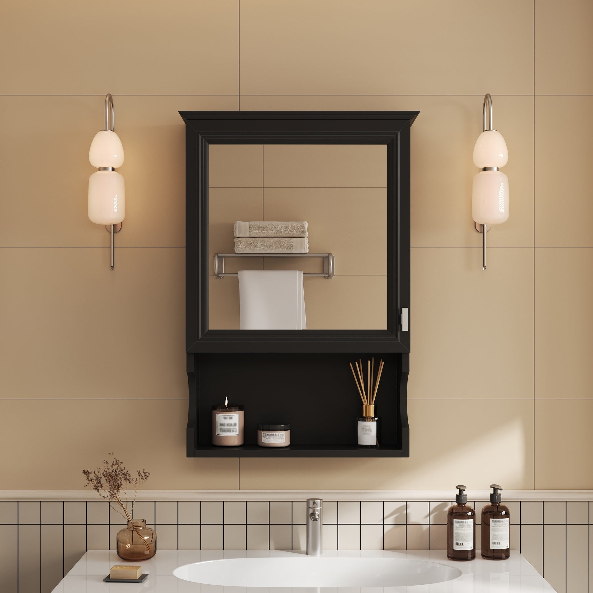 20'' Wall Mounted Bathroom Storage Cabinet with Mirror, Wall Mounted Home Storage with Door, Mirrored Wall Medicine Cabinet