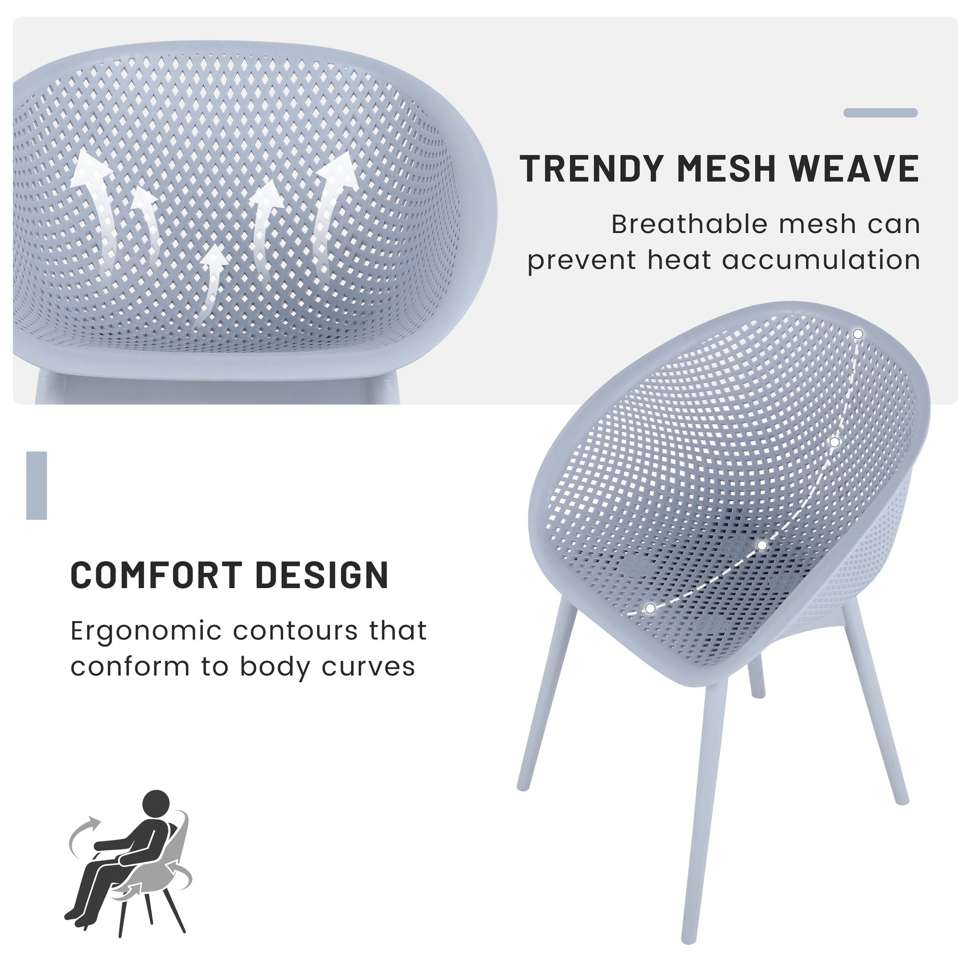 Holiday - 2-Pack Modern Lounge Chairs – Indoor/Outdoor All-Weather PP Plastic, Lightweight  for Patio, Beach, Living Room (Light Baby Blue)