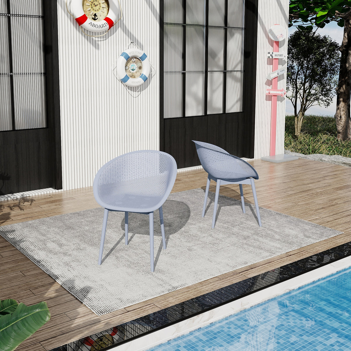 Holiday - 2-Pack Modern Lounge Chairs – Indoor/Outdoor All-Weather PP Plastic, Lightweight  for Patio, Beach, Living Room (Light Baby Blue)