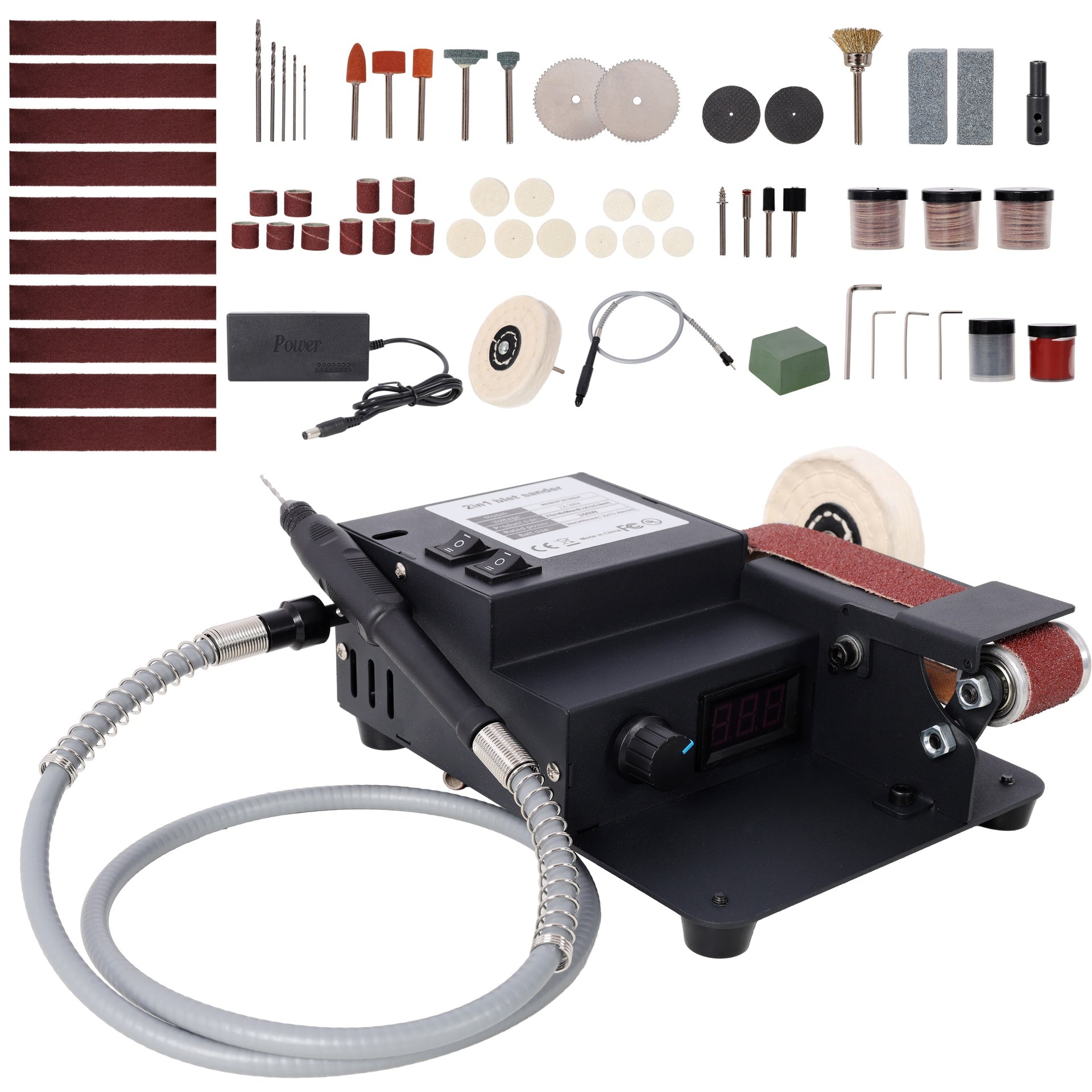 2-in-1 Belt Sander,350W Dual Motor Rotary Tool Sand Belt,Mini Electric Belt Sander Desktop Polisher,Multifunctional Power Tool