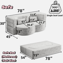 Modern Floor Sofa with 2 Pillows,Convertible Teddy Fabric Foam-Filled Sleeper Sofa Bed,15" Full Size Folding Mattress for Living Room,Guest Bed,no assembly required,Black(Same series:W1885P2722)