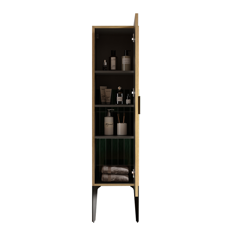 Emilia-14S Striped Matt Black Bathroom Side Cabinet, Freestanding Storage Cabinet for Modern Bathroom, KD