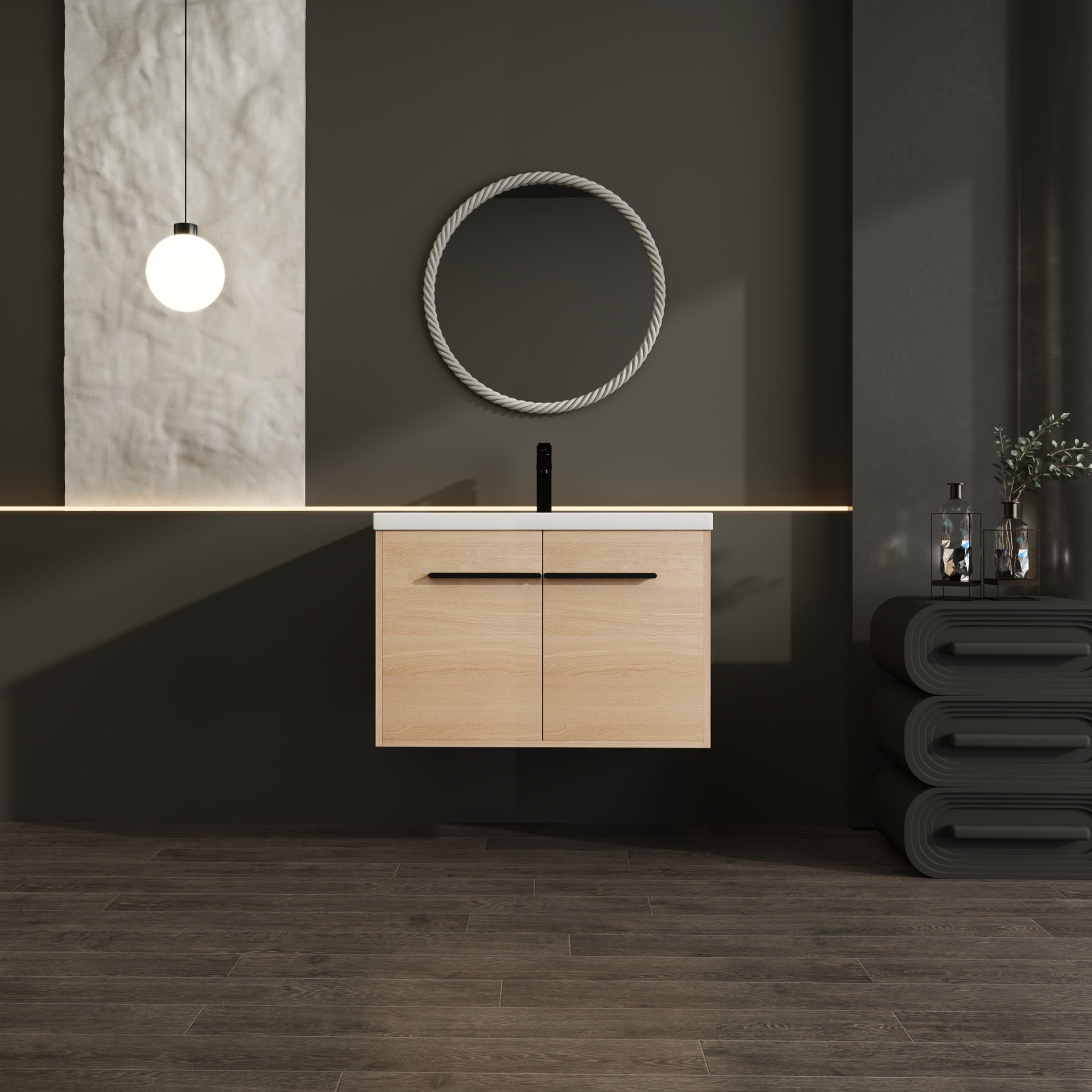 LEVISTAR oak 30 Inch Bathroom Vanity with resin Countertop Sink,  2 Doors Bathroom Cabinet Set