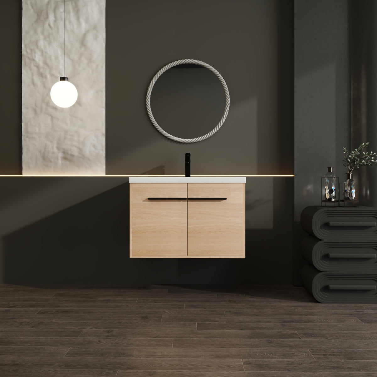LEVISTAR oak 30 Inch Bathroom Vanity with resin Countertop Sink,  2 Doors Bathroom Cabinet Set