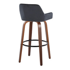 Daniella 30" Contemporary Fixed-Height Barstool with Swivel in Walnut Wood and Black Velvet with Round Black Metal Footrest by LumiSource - Set of 2