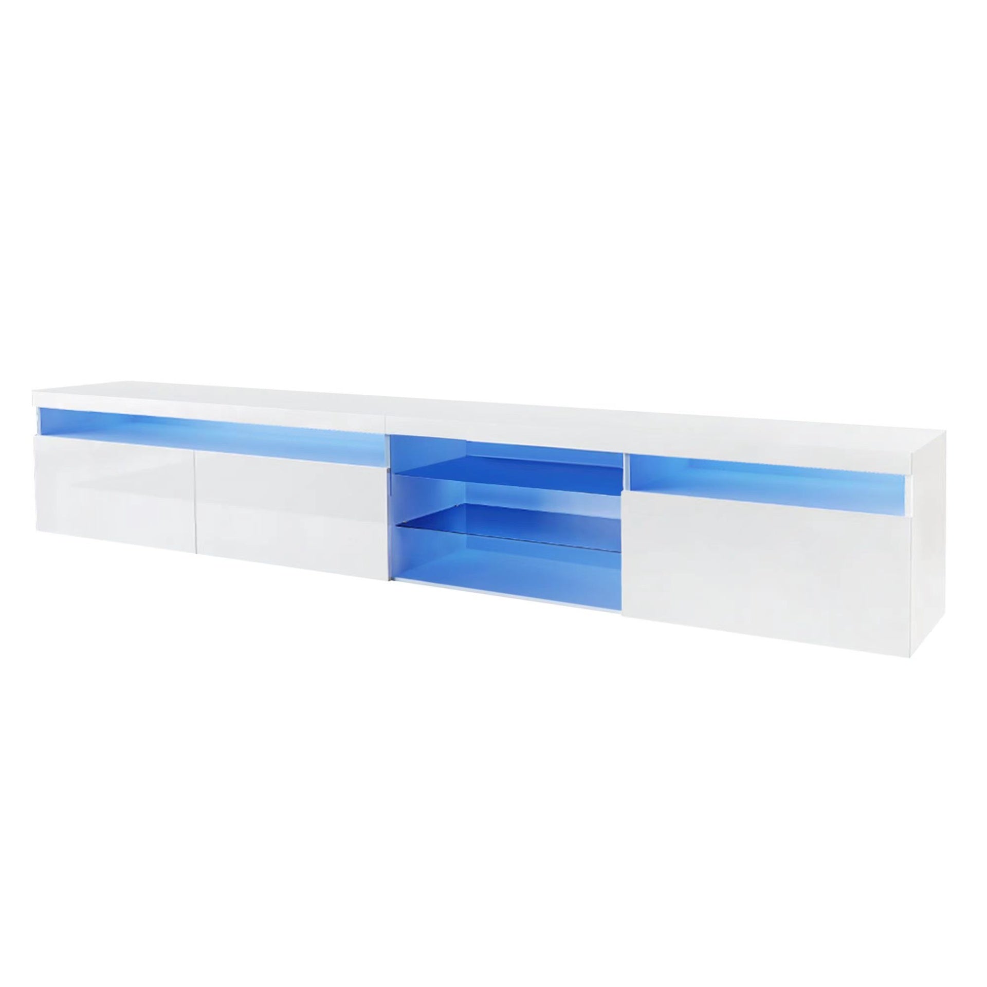Unique Design TV Stand with 2 Glass Shelves, Ample Storage Space Media Console for TVs Up to 105", Versatile TV Cabinet with LED Color Changing Lights for Living Room, White