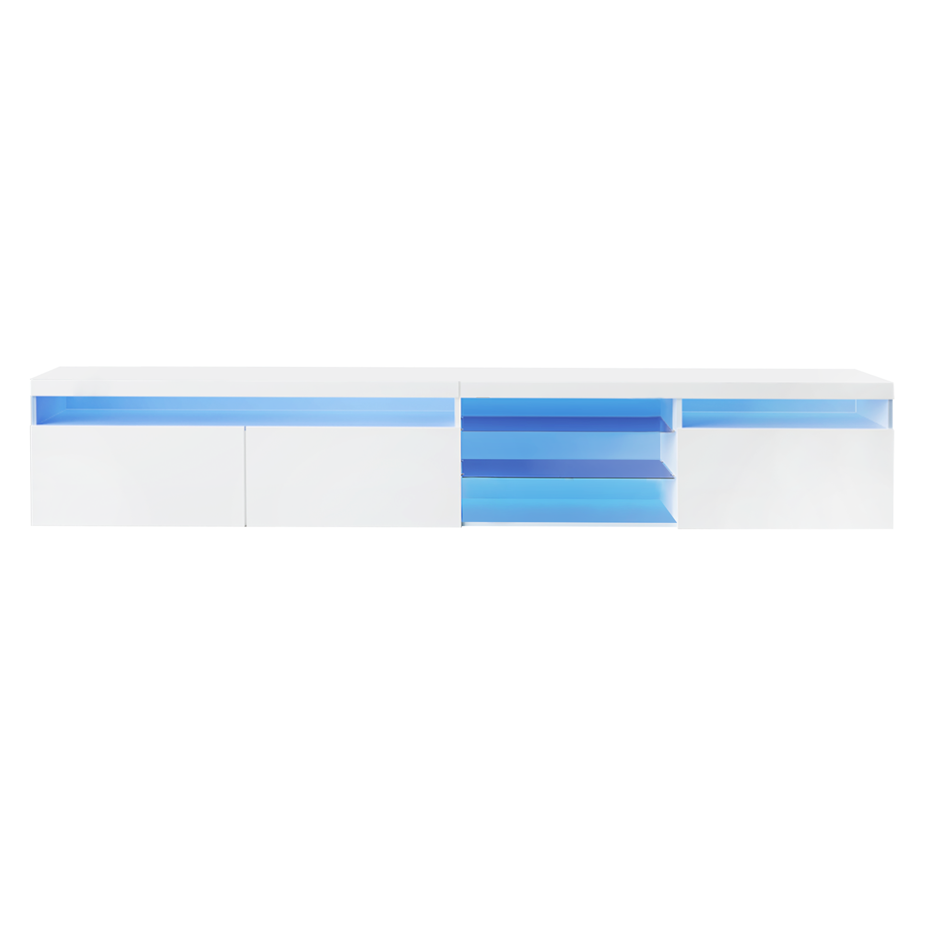 Unique Design TV Stand with 2 Glass Shelves, Ample Storage Space Media Console for TVs Up to 105", Versatile TV Cabinet with LED Color Changing Lights for Living Room, White