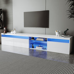 Unique Design TV Stand with 2 Glass Shelves, Ample Storage Space Media Console for TVs Up to 105", Versatile TV Cabinet with LED Color Changing Lights for Living Room, White