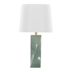 Curvo Square Contemporary 27" Ceramic Table Lamp in Sage Green Ceramic, Gold Metal, and White Linen by LumiSource