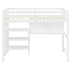 Twin Size Wooden Loft Bed with Shelves, Desk and Writing Board - White