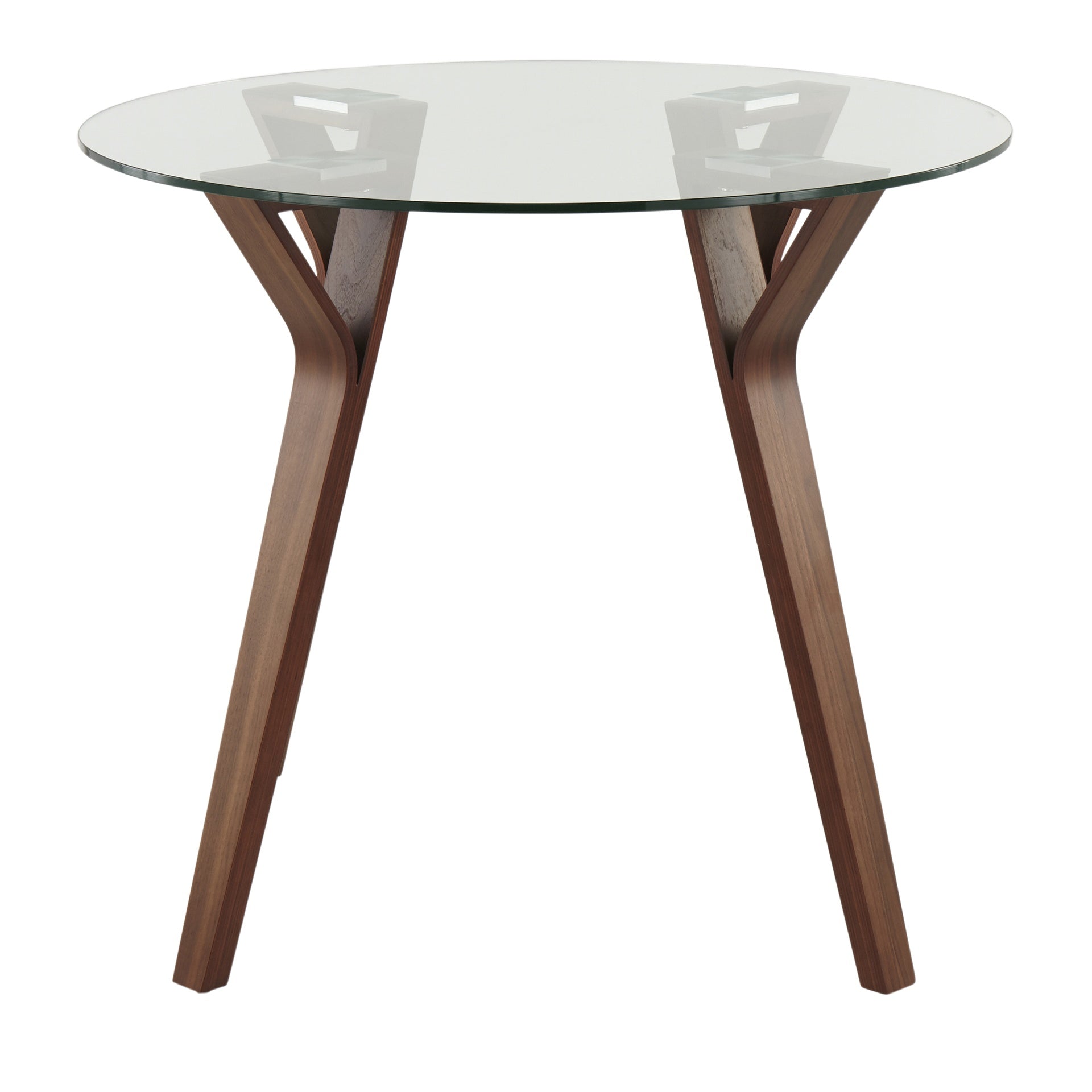 Folia Mid-Century Modern Round Dinette Table in Walnut Wood and Clear Glass by LumiSource