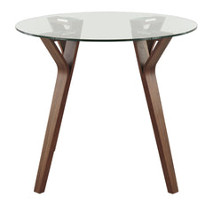 Folia Mid-Century Modern Round Dinette Table in Walnut Wood and Clear Glass by LumiSource