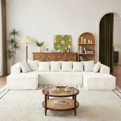 130" Boneless Couch, Cloud Couch Sectional, Corduroy Sofa for Living Room, U Shaped Modular Sofa with Chaise, No Assembly, 4 Seats Oversized (Beige)