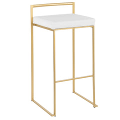Fuji Contemporary-Glam Stackable Barstool in Gold with White Velvet Cushion by LumiSource - Set of 2