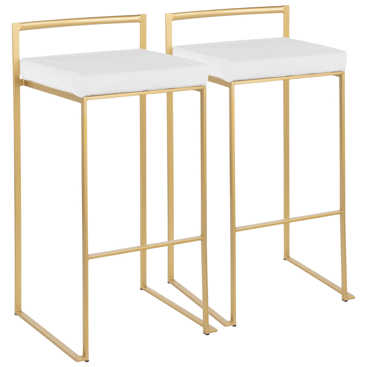 Fuji Contemporary-Glam Stackable Barstool in Gold with White Velvet Cushion by LumiSource - Set of 2
