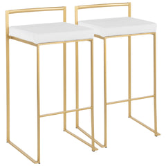 Fuji Contemporary-Glam Stackable Barstool in Gold with White Velvet Cushion by LumiSource - Set of 2