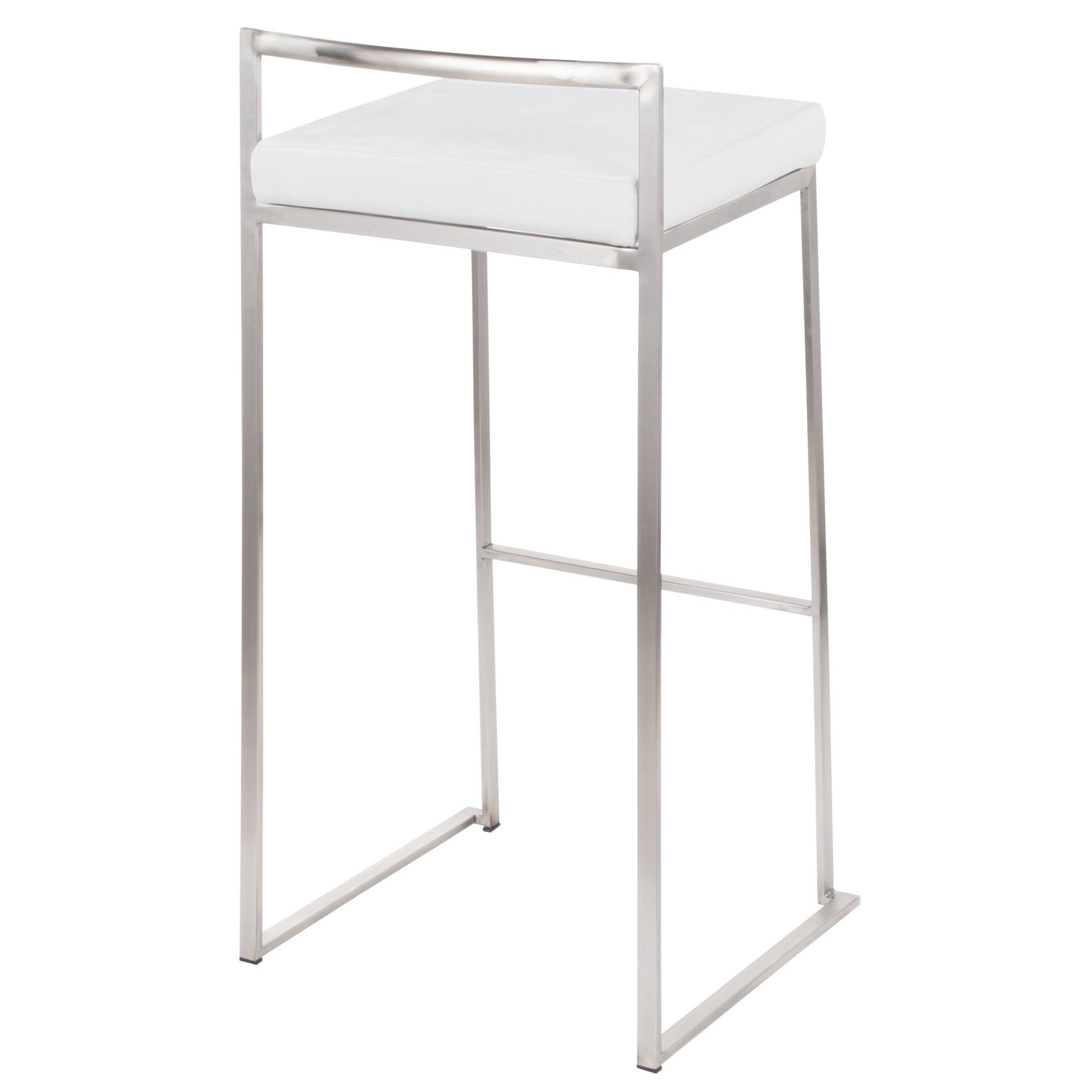 Fuji Contemporary Stackable Barstool in Stainless Steel with White Velvet Cushion by LumiSource - Set of 2