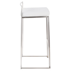 Fuji Contemporary Stackable Barstool in Stainless Steel with White Velvet Cushion by LumiSource - Set of 2