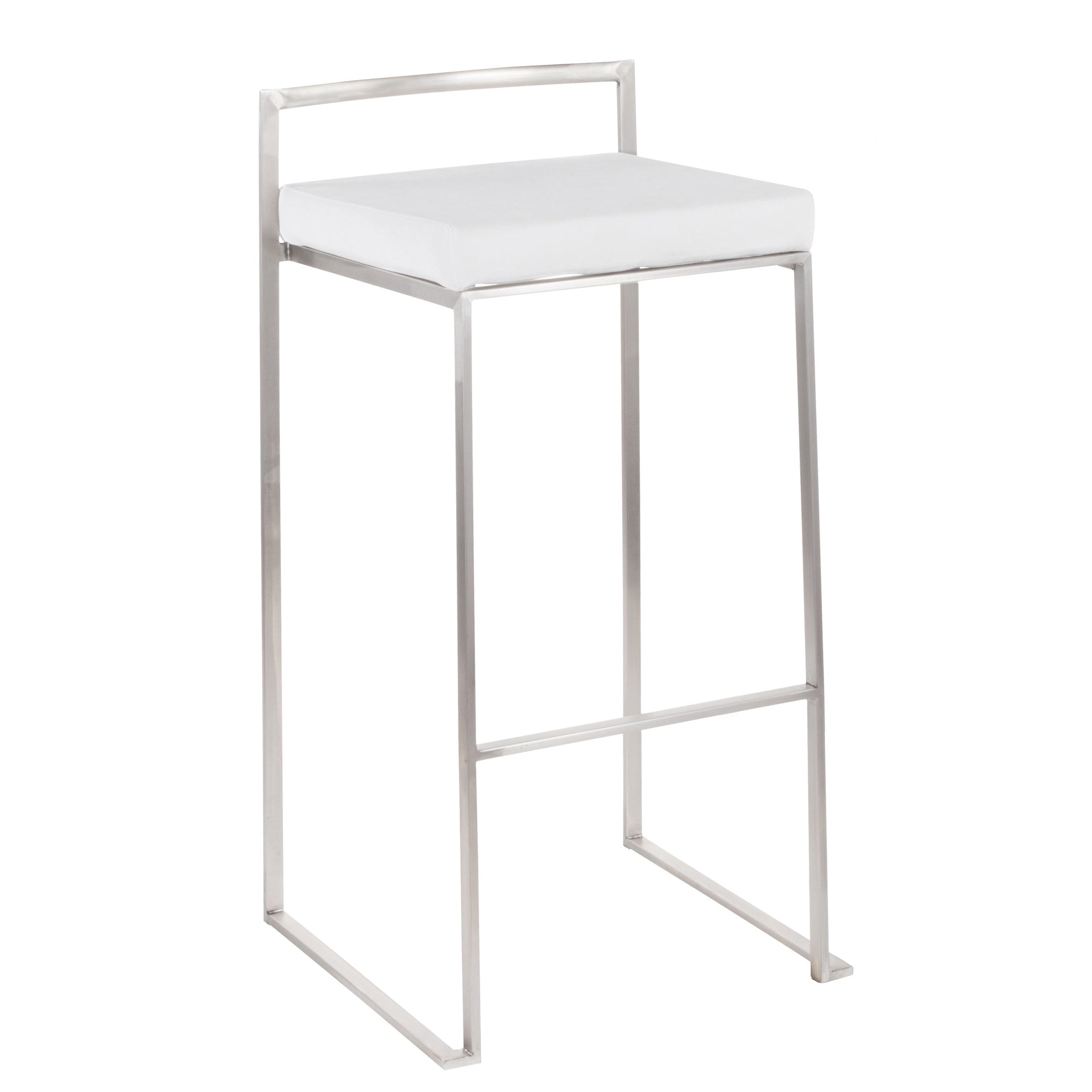 Fuji Contemporary Stackable Barstool in Stainless Steel with White Velvet Cushion by LumiSource - Set of 2