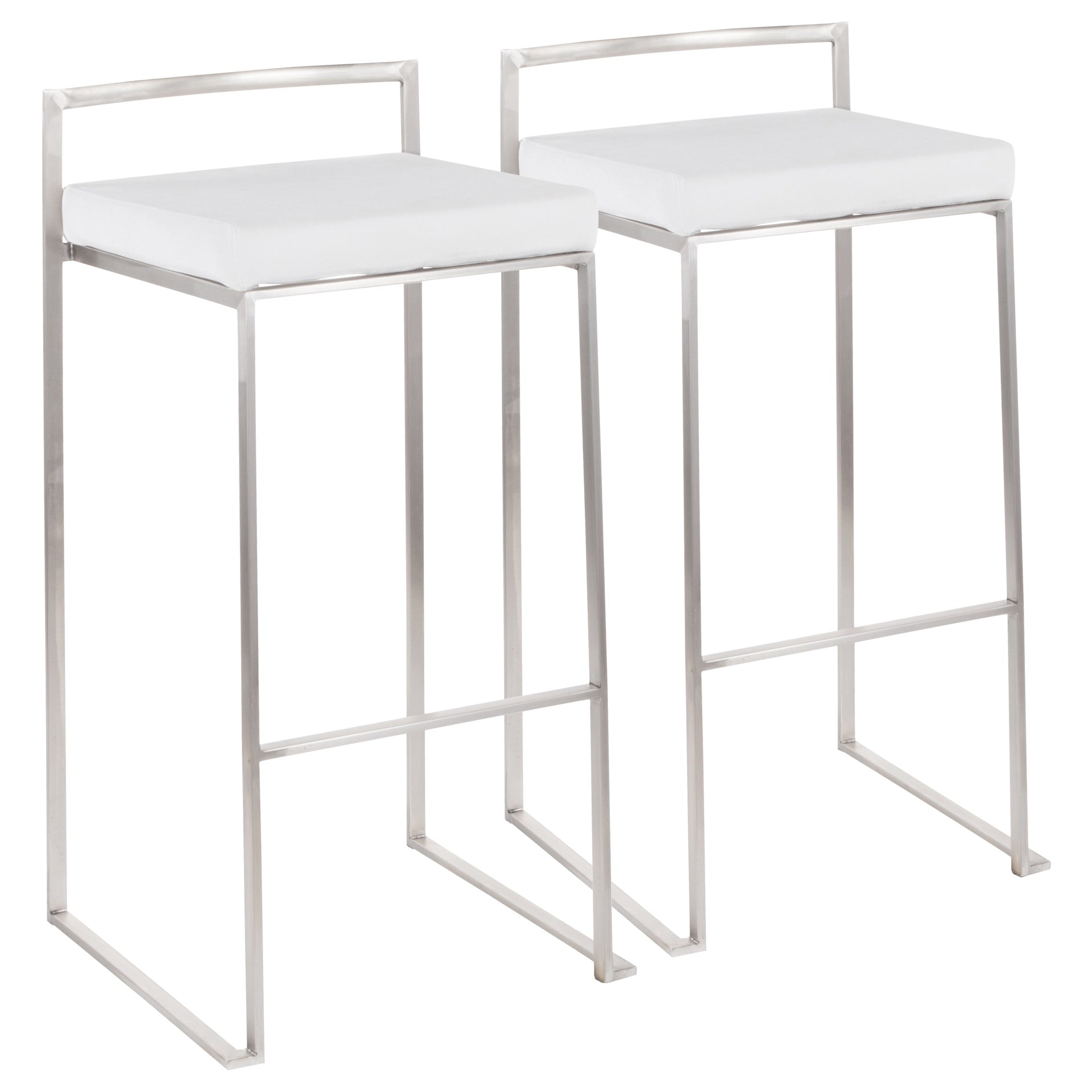Fuji Contemporary Stackable Barstool in Stainless Steel with White Velvet Cushion by LumiSource - Set of 2