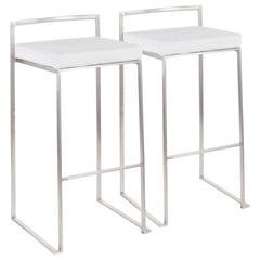 Fuji Contemporary Stackable Barstool in Stainless Steel with White Velvet Cushion by LumiSource - Set of 2