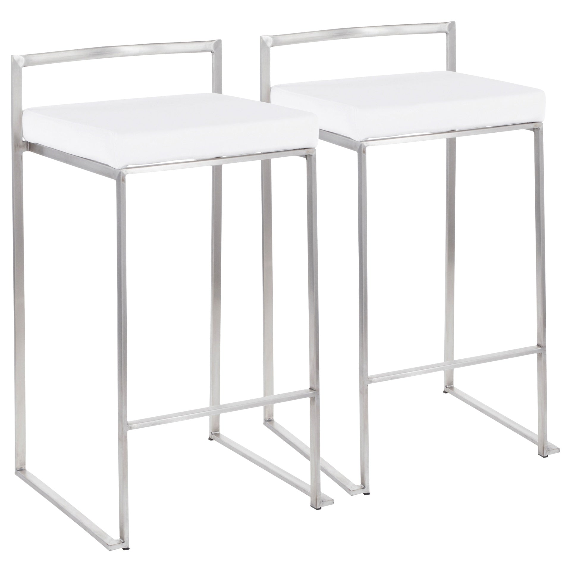 Fuji Contemporary Stackable Counter Stool in Stainless Steel with White Velvet Cushion by LumiSource - Set of 2