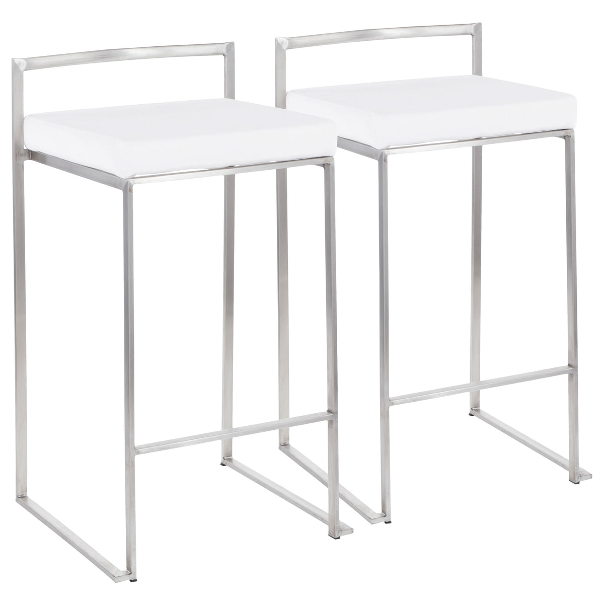 Fuji Contemporary Stackable Counter Stool in Stainless Steel with White Velvet Cushion by LumiSource - Set of 2