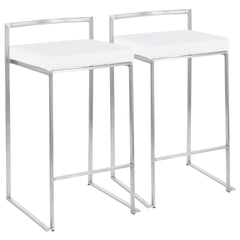Fuji Contemporary Stackable Counter Stool in Stainless Steel with White Velvet Cushion by LumiSource - Set of 2