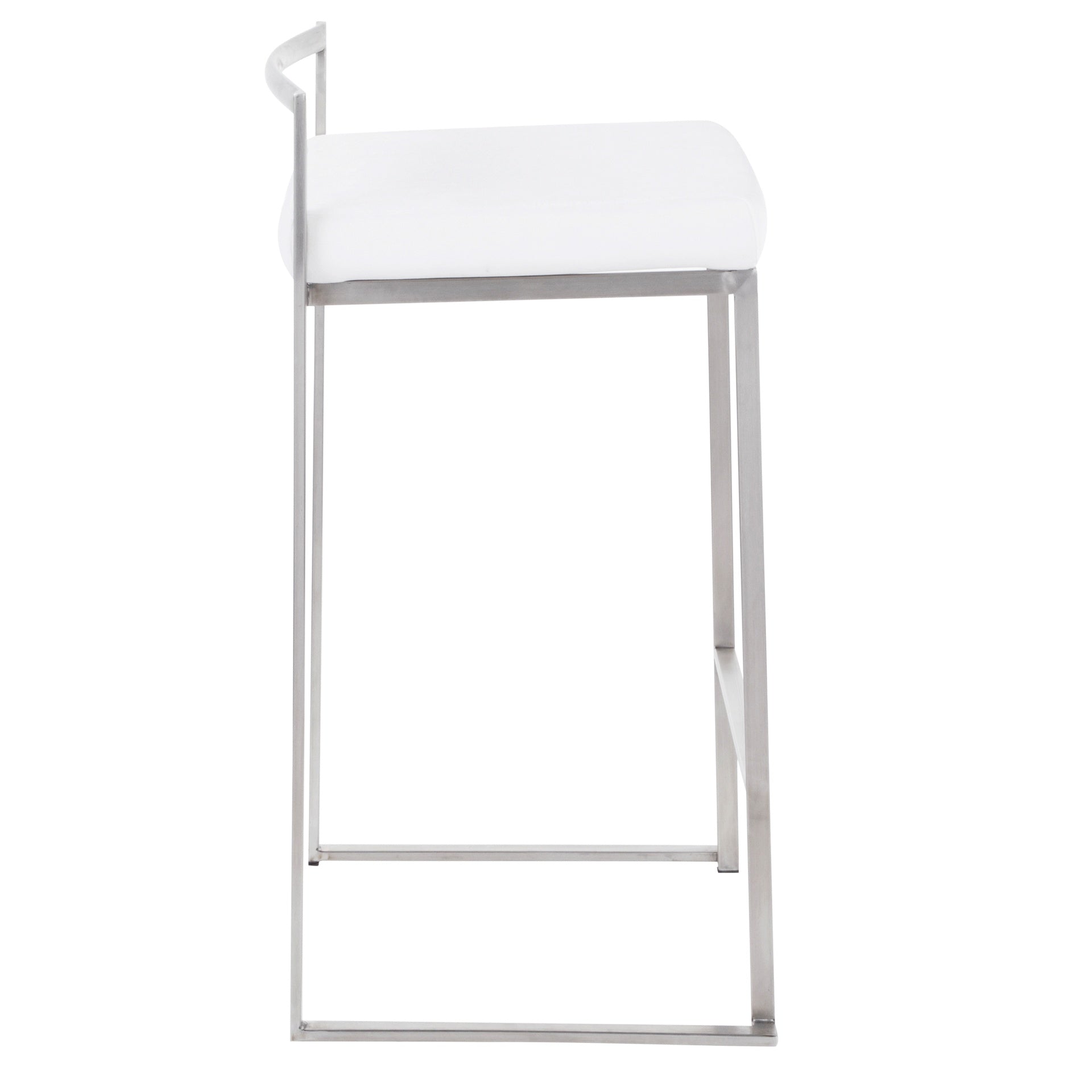 Fuji Contemporary Stackable Counter Stool in Stainless Steel with White Velvet Cushion by LumiSource - Set of 2